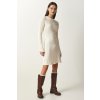 Happiness İstanbul Women's Cream Ribbed A-Line Knitwear Dress biela Standard Happiness İstanbul 8684347059703