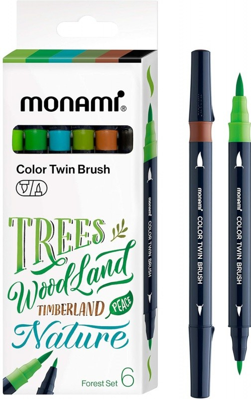 Monami color sada popisovačov na kaligrafiu a ilustrácie Twin Brush Forest set 6ks