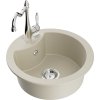 Mexen Diego, granitový drez 488x488x167 mm, 1-komorový a drezová batéria Carla, béžová, 6512-69-670700-00