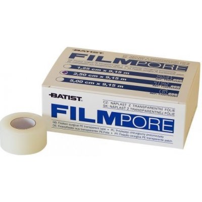 Batist Medical Fixační náplast z porézní transparentní fólie Filmpore, 2,5 cm x 9,15 m