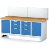 Alfa 3 Dielenský stôl MECHANIC I, perforovaný panel, 2 skrinky a 2 zásuvkové boxy na náradie, 6 zásuviek, 2000x685x880 mm, modré dvere
