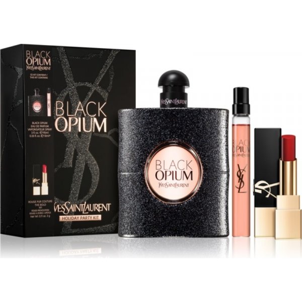 Kozmetická sada Yves Saint Laurent Black Opium parfumovaná voda 90 ml + parfumovaná voda 10 ml + 1971 - ROUGE PROVOCATEUR krémový hydratačný rúž 2,8 g
