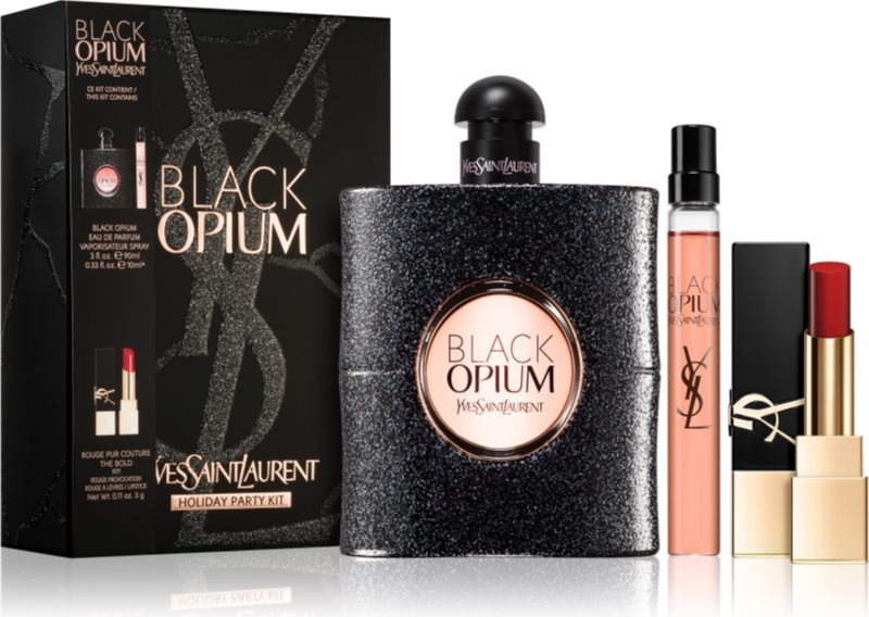 Yves Saint Laurent Black Opium parfumovaná voda 90 ml + parfumovaná voda 10 ml + 1971 - ROUGE PROVOCATEUR krémový hydratačný rúž 2,8 g