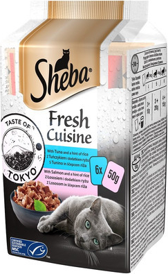 SHEBA Fresh Cuisine Taste of Tokyo s tuniakom a pridanou ryžou s lososom a pridanou ryžou 72 x 50 g