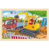 Goki Drevené puzzle Bager na stavbe, 24 dielikov