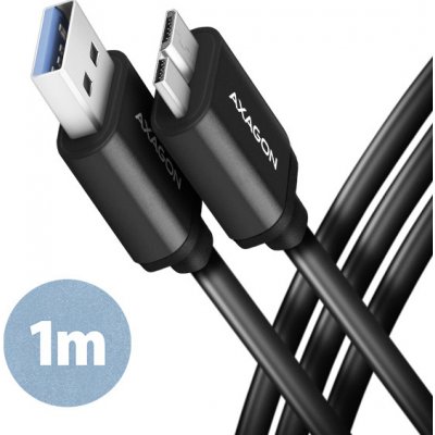 AXAGON BUMM3-AM10AB, SPEED kabel Micro-B USB USB-A, 1m, USB 3.2 Gen 1, 3A, ALU, tpe, černý