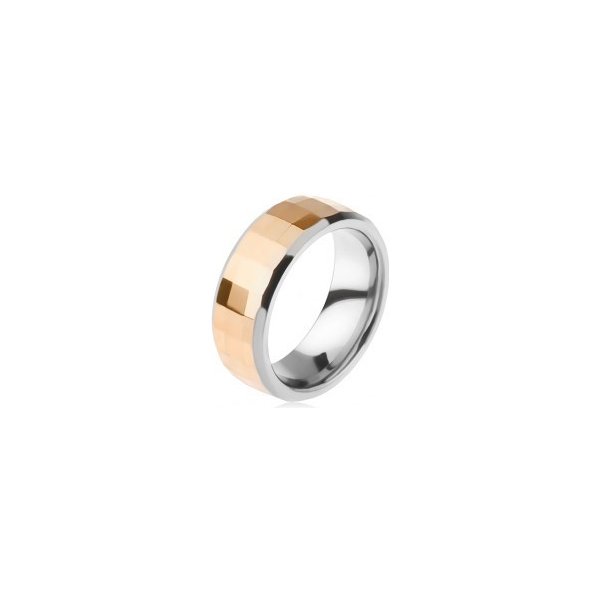 Šperky eshop Volfrámový prsteň dvojfarebný geometricky brúsený pás zlatej  farby K3.18 od 13,25 € - Heureka.sk
