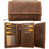 Impex Ochrana RFID - Stredná dámska peňaženka z kože hunter s reliéfnym motívom - hnedá Veľkosť: UNI