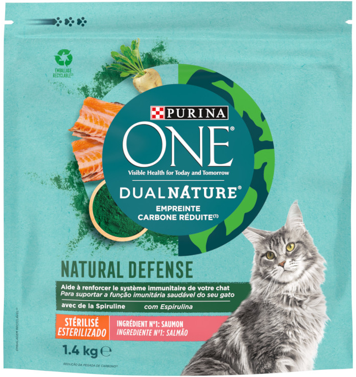 Purina ONE Dual Nature Sterilized losos so spirulinou 2 x 1,4 kg