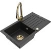 Mexen Pablo, 1-komorový granitový drez 752x436x161 mm a drezová batéria Elia, čierna-strieborná metalíza, 6510-73-670101-50