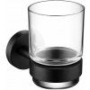 CERANO - Nástenný držiak s pohárom Lineo - čierna matná, transparentné sklo
