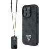 Guess PU 4G Strass Triangle Metal Logo Zadný Kryt + Crossbody Popruh pre iPhone 16 Pro Black