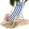 SWANEW Deck Chair Beach Lounger Relaxing Lounger Self-Assembly Drevené plážové kreslo Skladacie modré biele s madlami