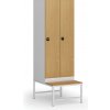 Šatníková skrinka S1 s lavičkou, 2 oddiely, 1875 x 600 x 500/800 mm, zámok s čítačkou RFID kariet, laminované dvere, buk