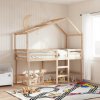 Poschodová posteľ s rebríkom a strechou, 90x200 cm, borovica