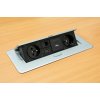ZLKL Zásuvkový box s výklopným krytom - 2x 230V zásuvka, USB A, USB C, HDMI, RJ45, strieborná