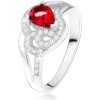 Šperky eshop - Prsteň zo striebra 925, rubínový slzičkový kameň, zvlnené zirkónové línie U19.09 - Veľkosť: 52 mm