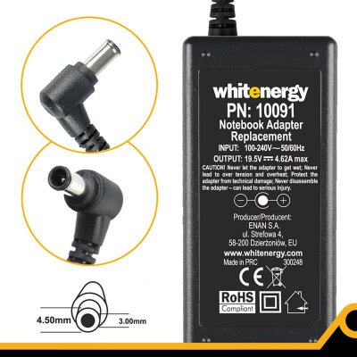 Whitenergy AC adaptér 19.5V/4.62A 90W 10091 - neoriginálny