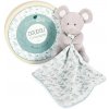 Doudou et Compagnie Paris Doudou Plyšová myška s dečkou z BIO bavlny 15 cm zeleno-bílá