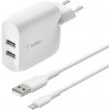 Belkin Boost Charge Dual USB-A Wall Charger 24W + 1m USB/Lightning kábel - White WCD001vf1MWH