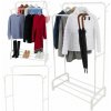 Kovový stojanový vešiak na oblečenie s policami na topánky 160 cm biely (Funkčný a stabilný stojan na kabáty, bundy a doplnky do každej domácnosti)