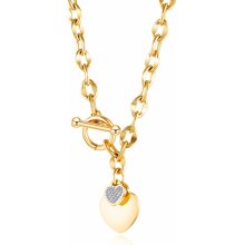 Šperky eshop Náhrdelník z ocele zlatá prívesky v podobe srdca číre zirkóny prevliekacie zapínanie SP25.16