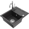 Mexen Enzo, granitový drez 576x465x174 mm, 1-komorový a drezová batéria Carla, čierna škvrnitá, 6506-76-670700-00