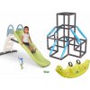 Set šmykľavka s dvojitou vlnou a konfigurovateľná preliezačka Kraxxl Toboggan Life Smoby dĺžka šmyku 200 cm s vodotryskom a hojdačka Dinosaurus