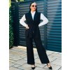 Dámsky čierny elegantný komplet vesta s opaskom + nohavice - UNI
