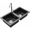 Dvojkomorový granitový drez MEXEN MARIO s kuchynskou batériou čierny so vzorom/chróm