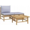 VidaXL 3-dielna súprava záhradného nábytku, svetlosivé podložky, bambus
