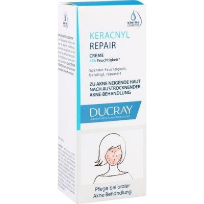 Ducray Keracnyl 48h Hydration Soothes Repairsr egeneračný a hydratačný krém pre pleť vysušenú a podráždenú liečbou akné 50 ml