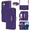 AppleKing flipové puzdro s popruhom v štýle listovej kabelky pre iPhone 16 Plus - fialové - možnosť vrátiť tovar ZADARMO do 30tich dní