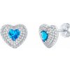 Silvego Strieborné náušnice srdce Susan s pravým modrým topazom a Brilliance Zirconia MW11360ETS