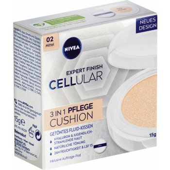 Nivea Expert Finish Cellular 3v1 Ošetrujúci tónovaný krémový make-up v hubke 02 Medium 15 g