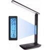 LED stolná lampa s kalendárom, hodinami, čierna, smart s indukčným nabíjaním
