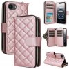 Peňaženkové kožené puzdro Rhombic na iPhone 16e - Ružové zlato