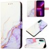 Peňaženkové kožené puzdro Marble Pattern na Motorola Moto E20 / E30 / E40 - White Purple