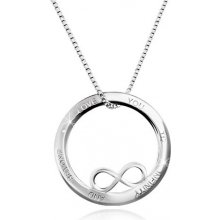 Šperky eshop Strieborný náhrdelník kontúra kruhu so symbolom nekonečna nápis R33.07