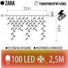 Zara spojovateľná led svetelná záclona vonkajšia flash - 100led - 2,5m červená/vintage - transparentný kábel