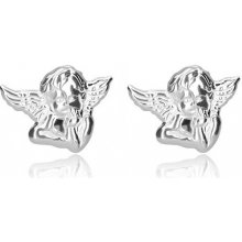 Šperky eshop strieborné náušnice lesklý povrch zamyslený anjel s krídlami puzetky P08.02