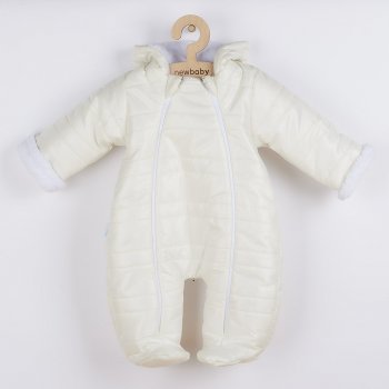NEW BABY Zimná dojčenská kombinéza s kapucňou s uškami New Baby Pumi cream