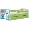 Kocot kids Detská posteľ Babydreams Ľadové kráľovstvo zelená, variant 80x180, se šuplíky, s matrací