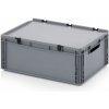 Plastová šedá EURO prepravka s vekom 60 x 40 x 23,5 cm