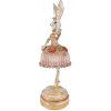 Polyresinová dekorácia bielej zajačice baletky v ružových šatách so zlatými trblietkami 11 x 11 x 35 cm Clayre & Eef 42914