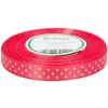 Stuha saténová červená s bielymi bodkami 1,2 cm / 1 m