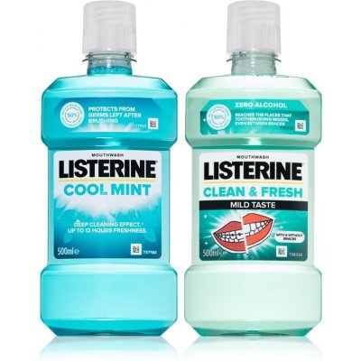 Listerine Duopack Cool Mint ústna voda 500 ml + Clean Fresh ústna voda 500 ml