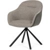 stolička jedálenská, béžová látka a tmavo šedá látka v dekoru vintage koža, čierny kov, otočná P90°+ L90° s vratným mechanismem