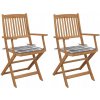 VidaXL Skladacie záhradné stoličky s poduškami, 2 ks, akáciové drevo