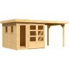 KARIBU LAHAR 3,5 + prístavok 240 cm drevený domček (12132) 463 x 246 cm, natur LG4421